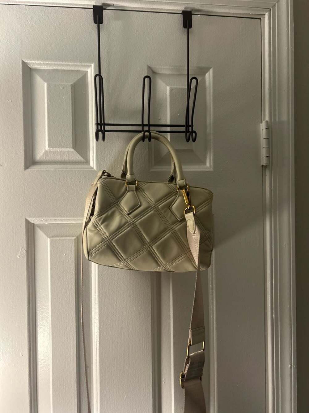 Steve Madden Bmickey Quilted Logo Plaque Satchel with Crossbody Strap in Vanilla - Picture 4 of 9